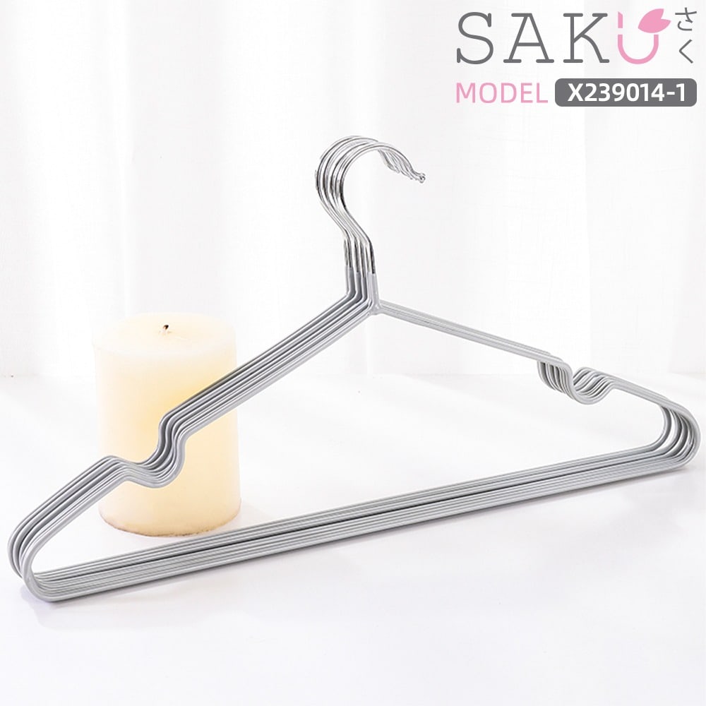 SAKU ไม้แขวนเสื้อเหล็กเคลือบกันลื่น แพ็ค 10 ชิ้น ขนาด 20.5x40x0.3 ซม. รุ่น X239014-1 สีเทา