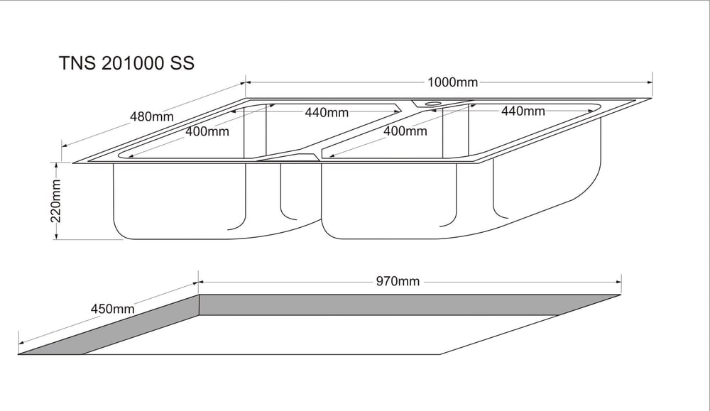 TECNOSTAR อ่างล้างจาน 2 หลุม Sink TNS 201000 SS สีโครเมี่ยม