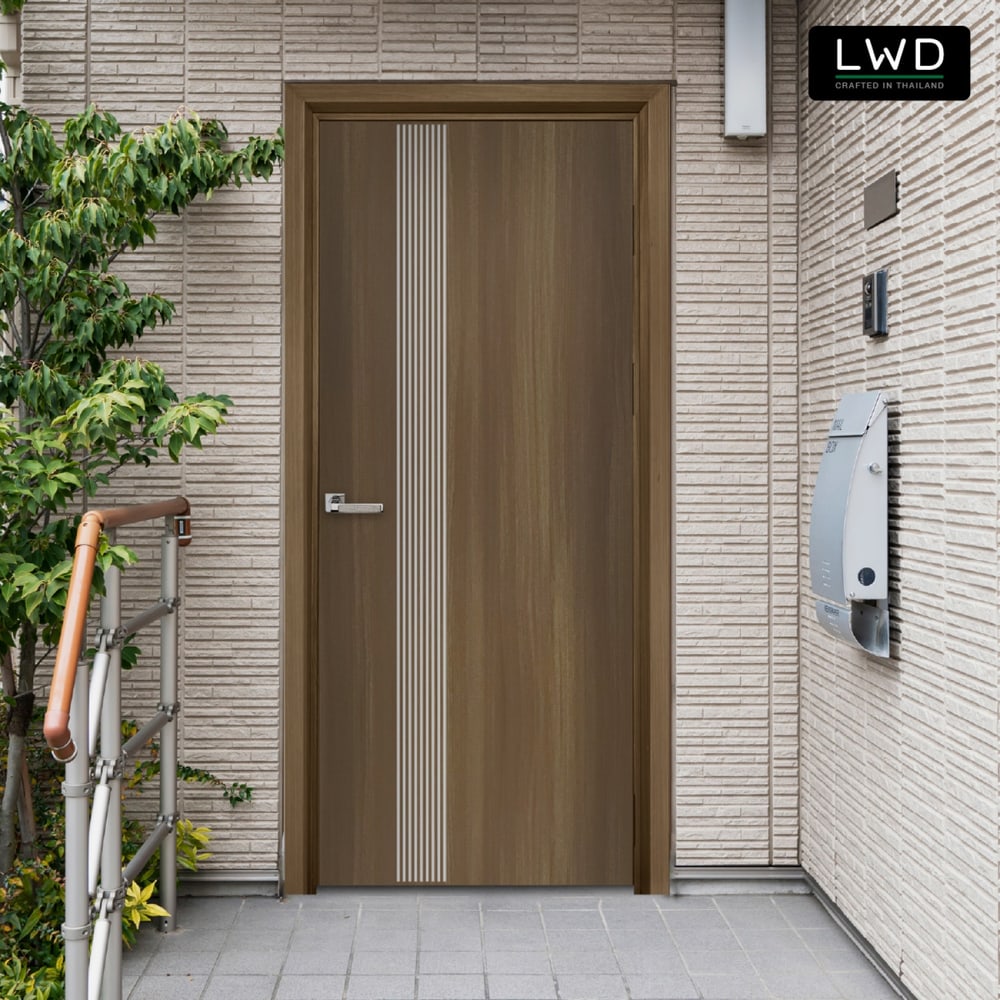 LWD ประตู UPVC ภายนอก EveryDoor รุ่น Pro สี Brownie Oak ลาย 1 ขนาด 90x200 ซม.