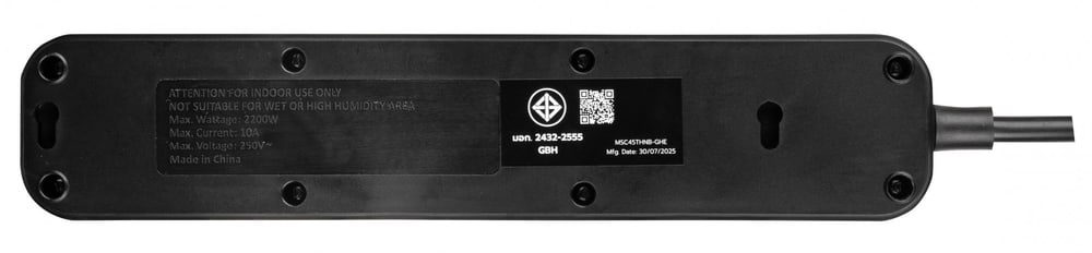 EILON รางปลั๊กไฟ รุ่น MSC45THNB-GHE 4 ช่อง 1 สวิตซ์ 10A 2200W 5เมตร สีดำ