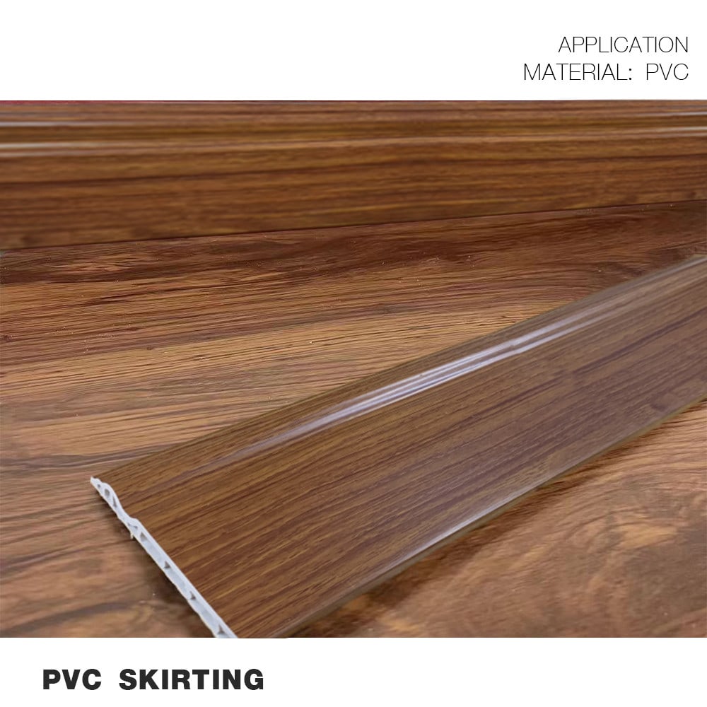 GREAT WOOD ไม้บัวล่าง PVC รุ่น SKG015 90×10×3000 มม. สีไม้สัก