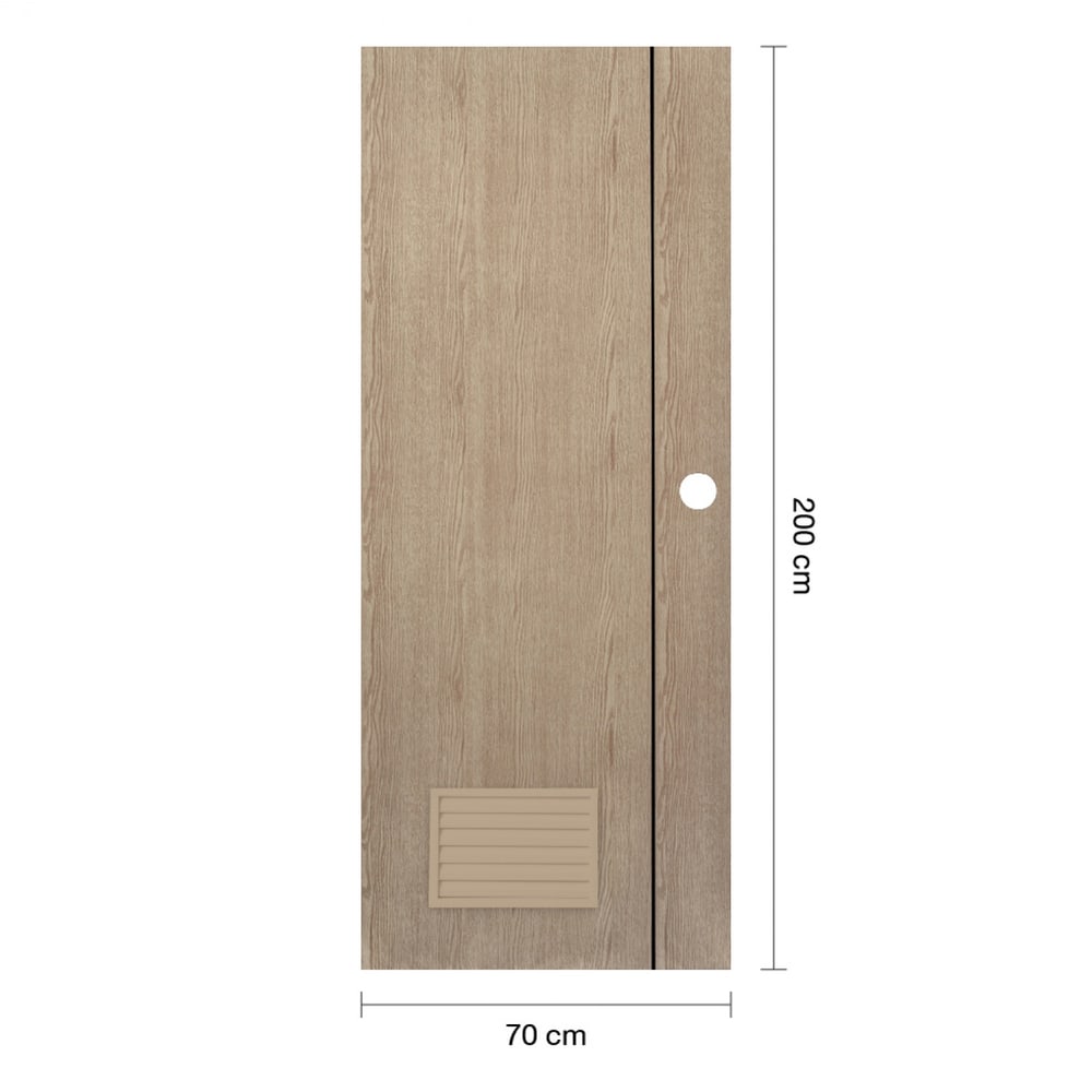 WELLINGTAN ประตู UPVC Profile รุ่น WT2-GL (สำหรับใช้ห้องน้ำภายใน) เซาะร่องเส้นดำ เกล็ดล่าง ขนาด 70x200 ซม. สีเมเปิ้ล (เจาะลูกบิด)
