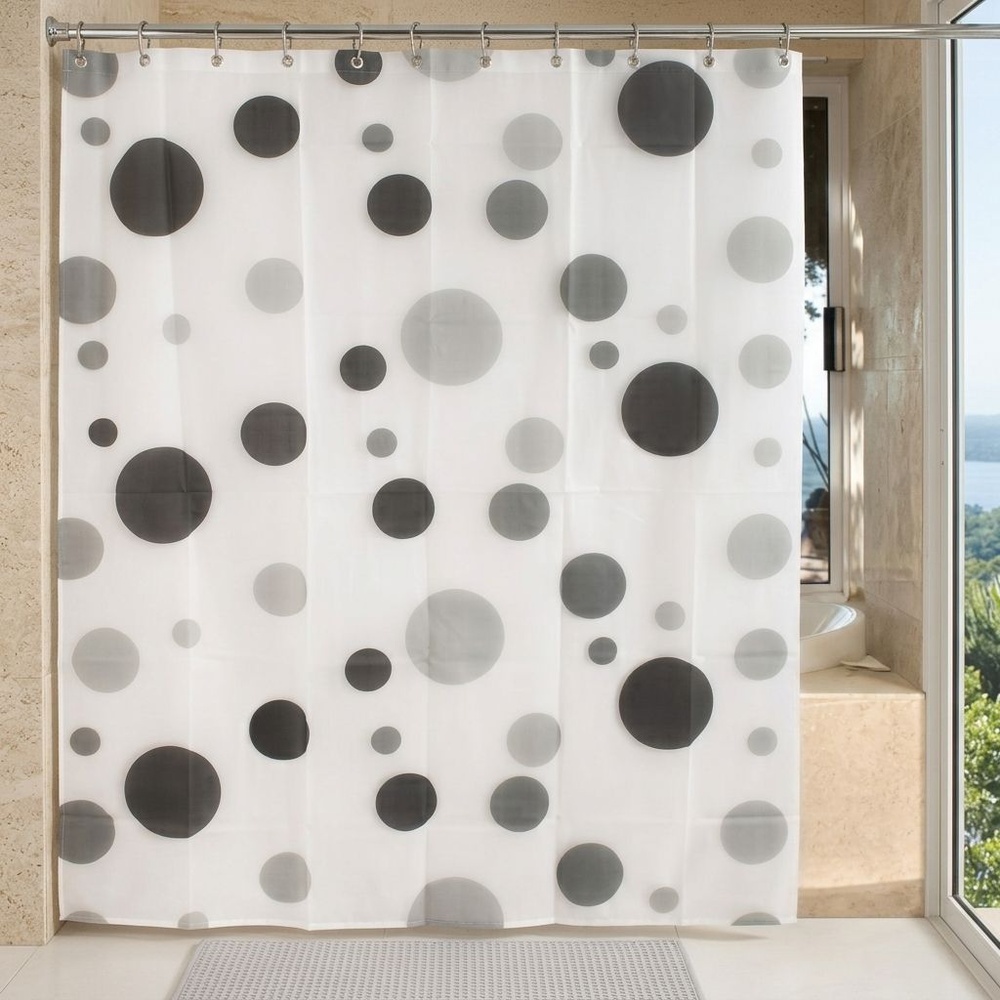 Primo ผ้าม่านห้องน้ำ PEVA ลายกราฟฟิก รุ่น DF013 ขนาด 180x180 ซม. สีเทา