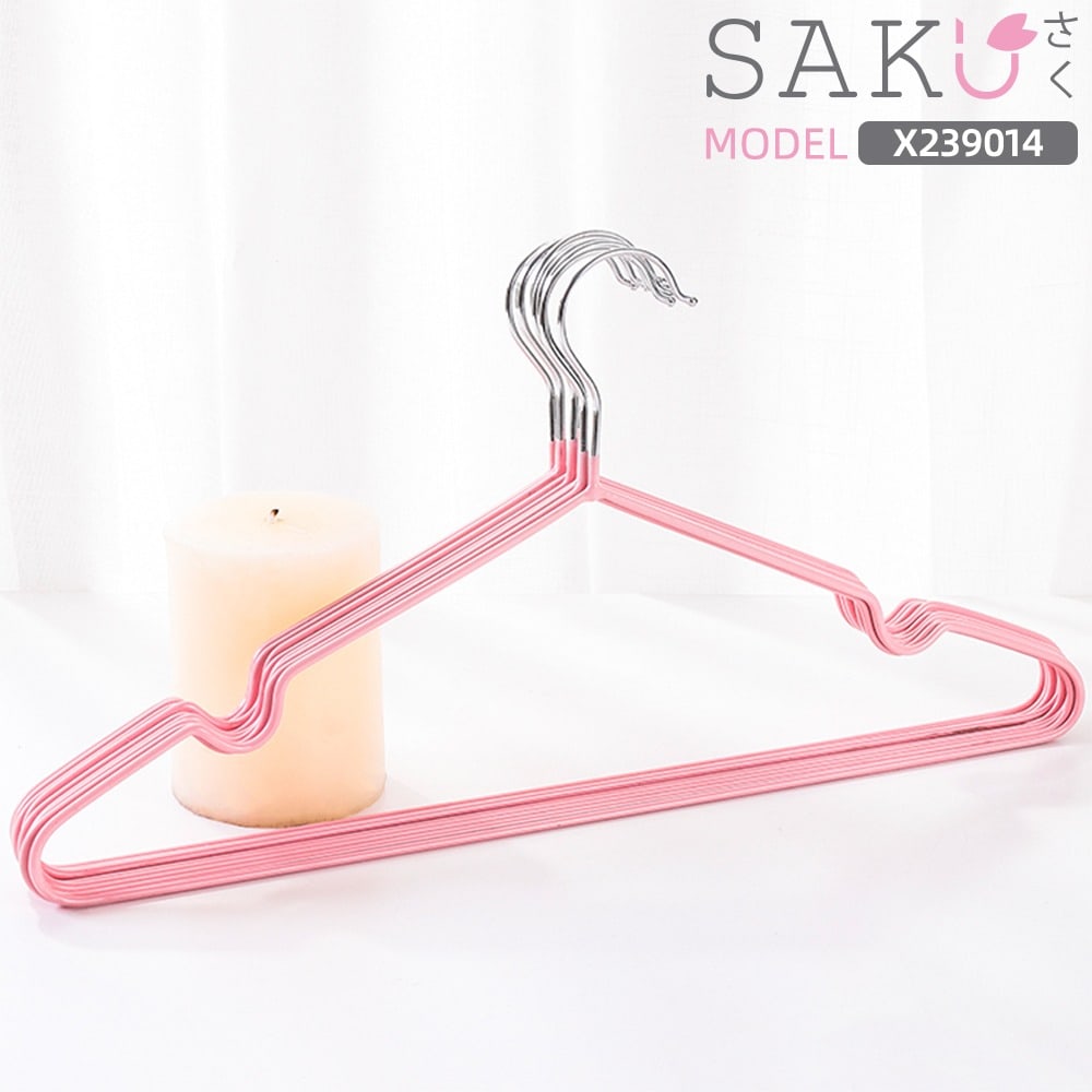 SAKU ไม้แขวนเสื้อเหล็กเคลือบกันลื่น แพ็ค 10 ชิ้น ขนาด 20.5x40x0.3 ซม. รุ่น X239014 สีชมพู