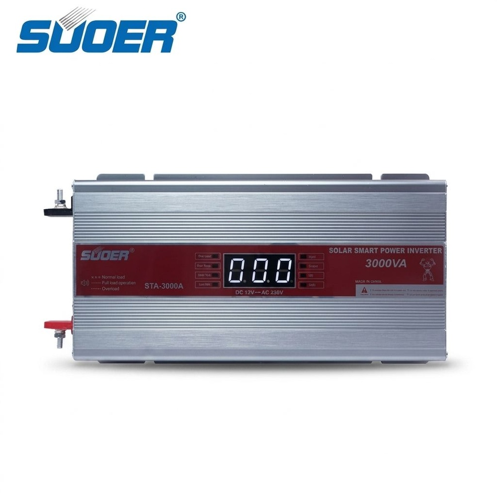 SUOER เครื่องแปลงไฟ Modified wave Inverter 12V รุ่น STA-3000 W/A (มีหน้าจอ) สีน้ำตาล