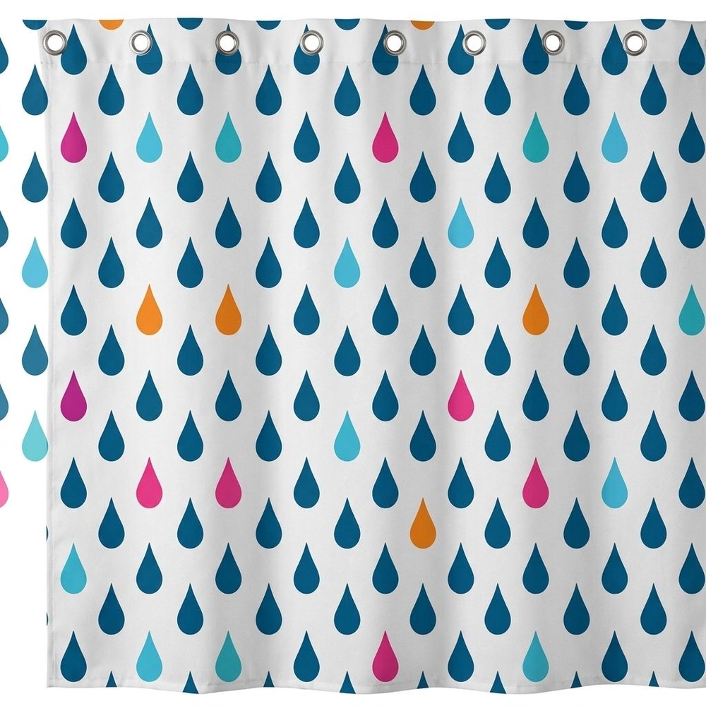 Primo ม่านห้องน้ำโพลีเอสเตอร์ ลายหยดน้ำ รุ่น DDDF04 ขนาด 180×180 ซม. สีฟ้า