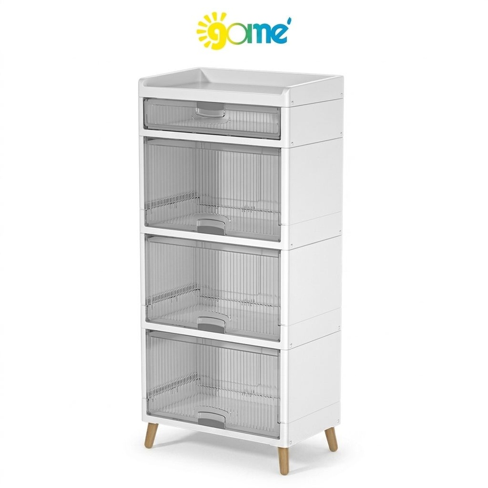 GOME ตู้บานเปิด 4 ชั้น ขาไม้ RMIER 7056-5 ขนาด 58x35x125.5 ซม. สีขาว