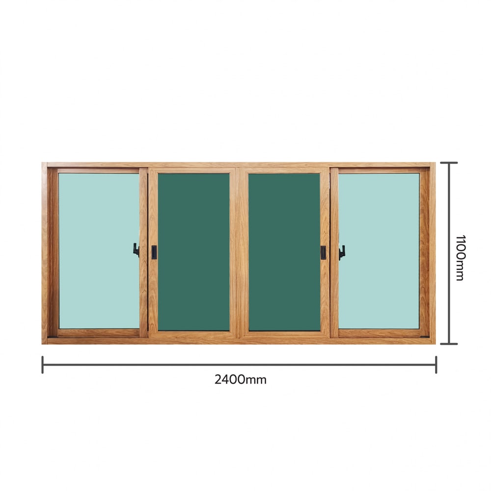WELLINGTAN หน้าต่างอลูมิเนียมบานเลื่อน N-AWG2411-4P 240x110CM สีไม้ พร้อมมุ้ง