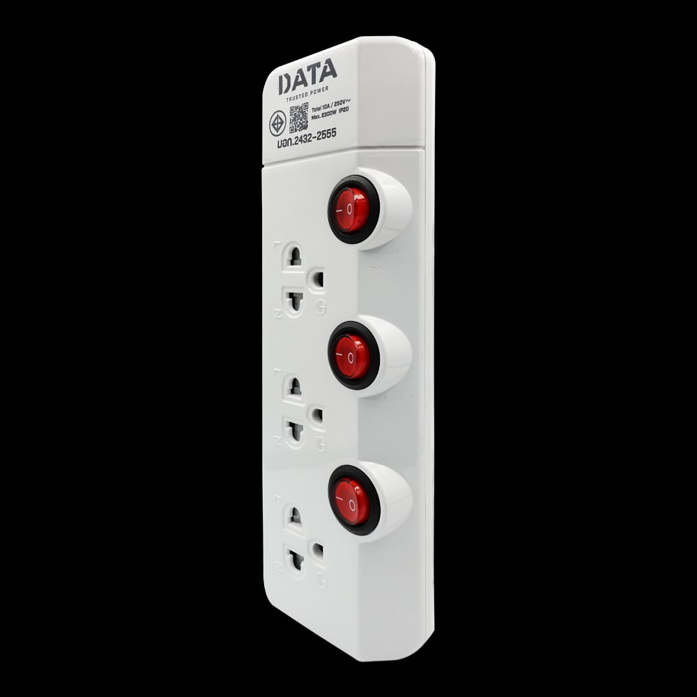 DATA รางปลั๊กไฟมอก. 3ช่อง 3สวิตซ์ 3เมตร รุ่น HM3359M3W สีขาว