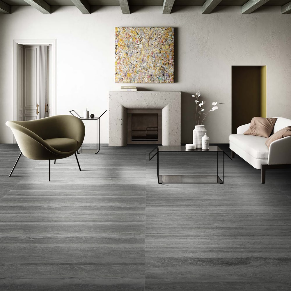 La Arezza 60X120 ซม.กระเบื้องพอร์ซเลน รุ่น Travatina Dark gray (DGD12600LA06) Matt - Hone Random (2pcs /box 1.44 sqm)