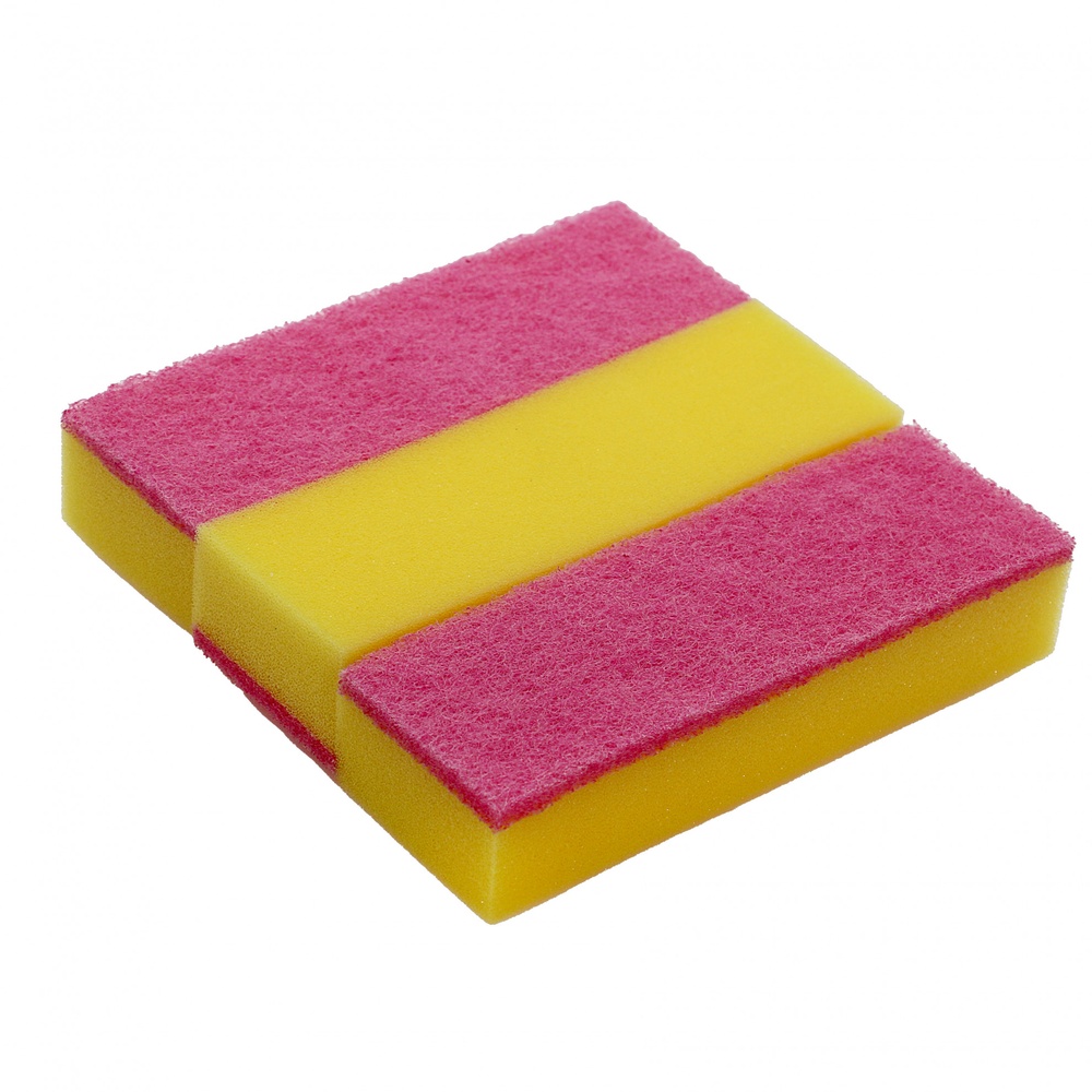 Wink Plus ฟองน้ำล้างจานเนื้อละเอียดพร้อมใยขัด ทรงสูง ขนาด 15x5 ซม. สีชมพู
