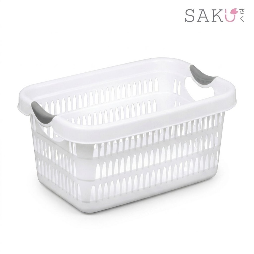 SAKU ตะกร้าผ้าพลาสติกมีหู 28ลิตร ขนาด 48x35x21ซม. รุ่น TG54242 สีขาว
