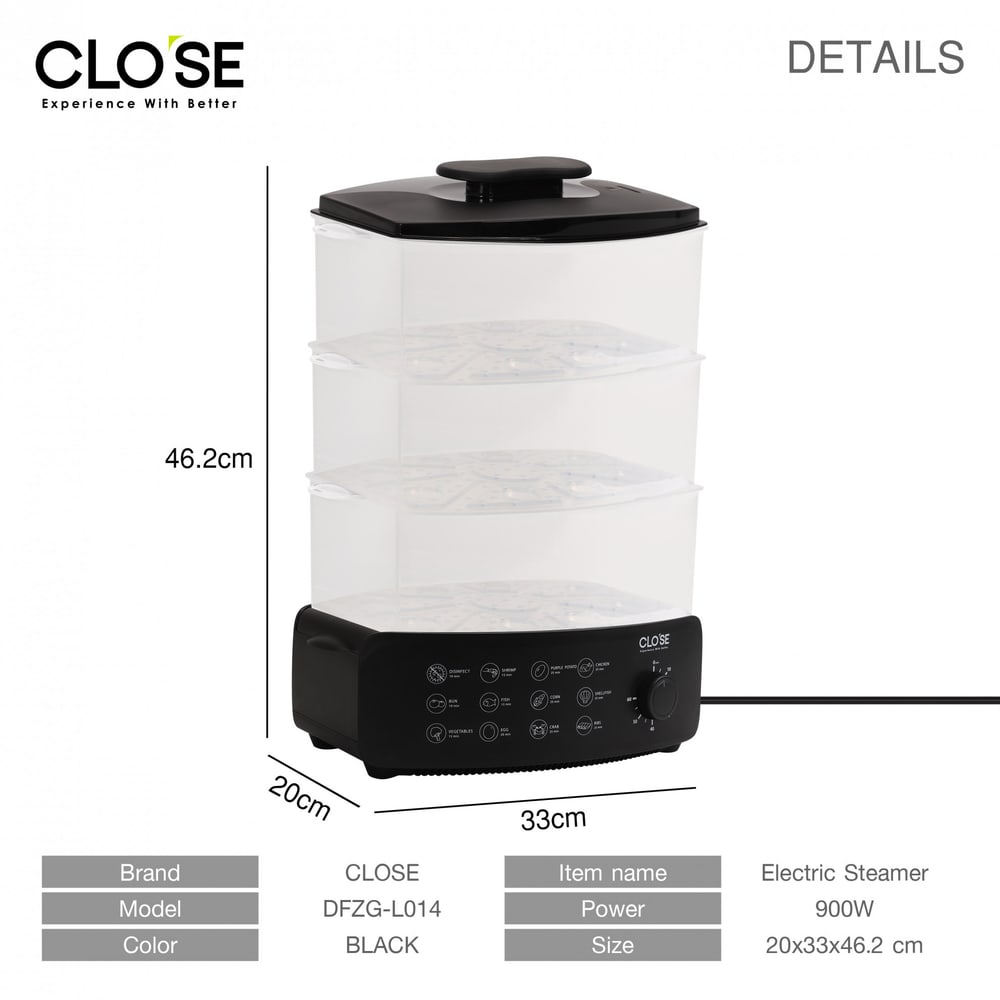 CLOSE หม้อนึ่งไฟฟ้า 3 ชั้น ขนาด 12 ลิตร 900 วัตต์ รุ่น DFZG-L014 สีดำ