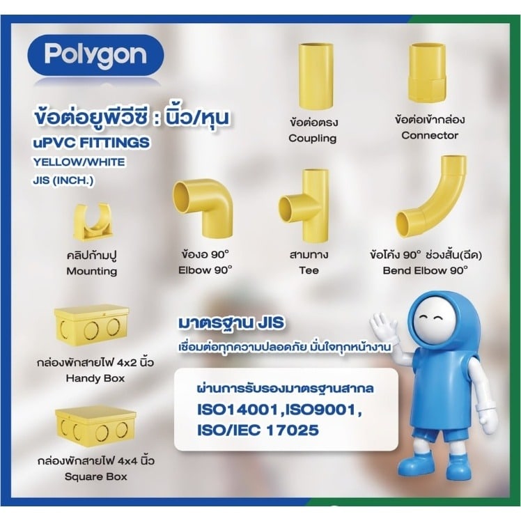 Polygon กล่องพักสายไฟ 4x2 นิ้ว แบบสี่เหลี่ยม สีเหลือง