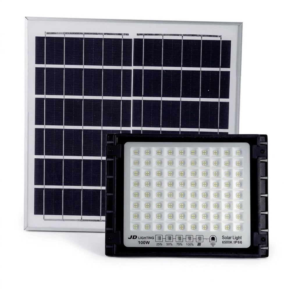 JD โคมไฟสปอร์ตไลท์โซลาร์เซลล์ 100W พร้อมรีโมท รุ่น JTGD-88100D +รีโมท IP65 แสงเดย์ไลท์
