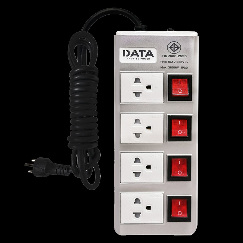 DATA ปลั๊กไฟ 4 ช่อง 4 สวิตซ์ 5 เมตร 16A 3600W