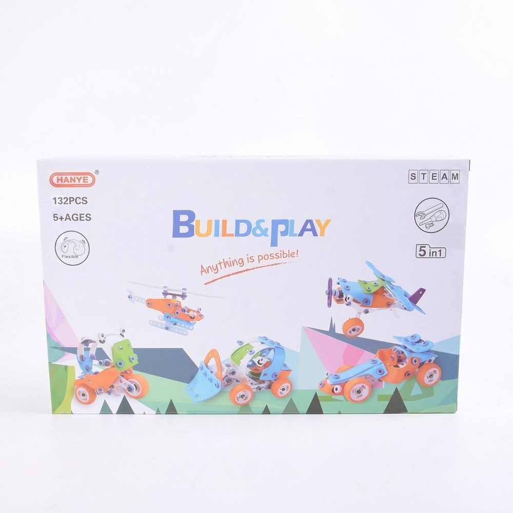 TOYS ของเล่นบล็อคประกอบรถและเครื่องบิน (132ชิ้น) 5in1#J-101 ขนาด (40x8.5x24.8 ซม.)