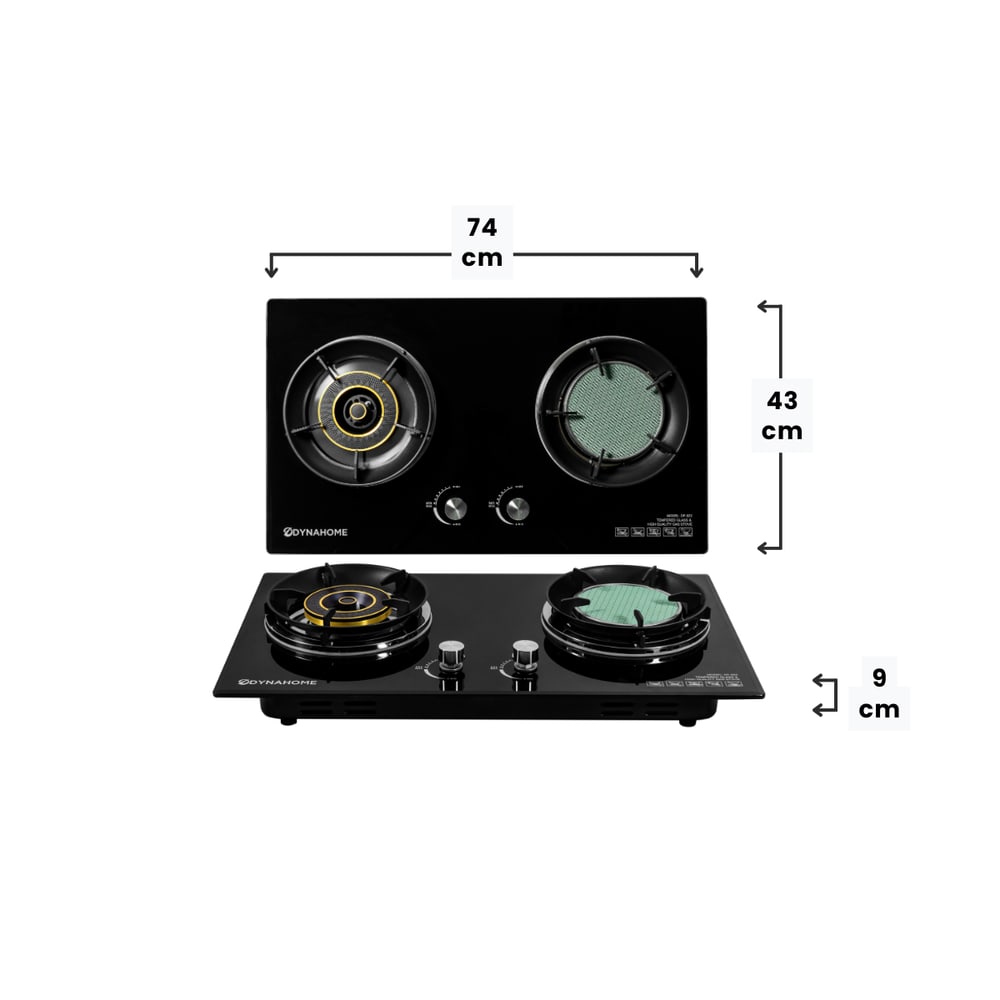 DYNAHOME เตาแก๊สแบบฝังหน้ากระจกนิรภัย 2 หัวเตาผสม DF-922