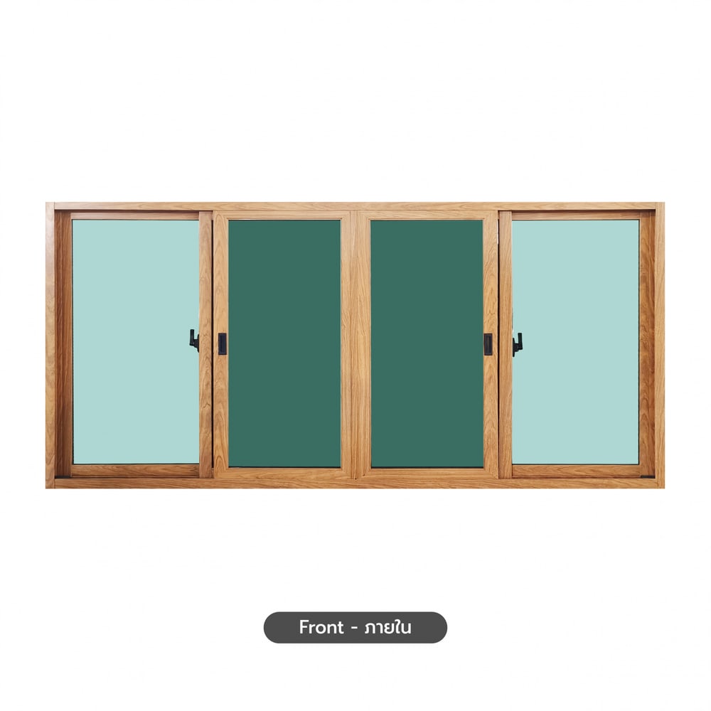 WELLINGTAN หน้าต่างอลูมิเนียมบานเลื่อน N-AWG2411-4P 240x110CM สีไม้ พร้อมมุ้ง