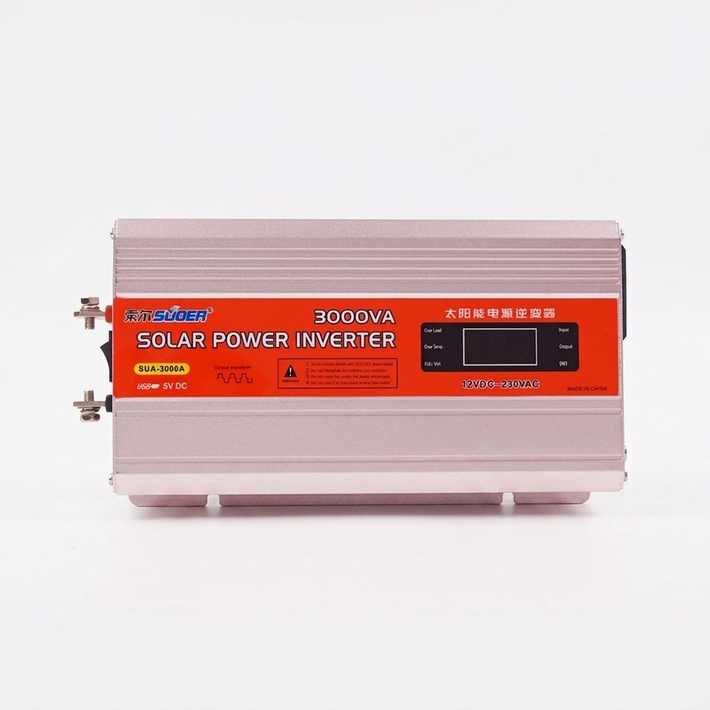 SUOER เครื่องแปลงไฟ Inverter 12 V 3000W รุ่น SUA-3000W/A (มีหน้าจอ) สีส้ม-เงิน