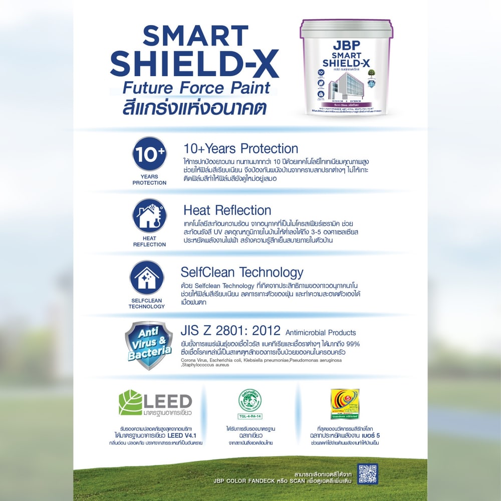 JBP สีน้ำทาภายนอกเเละภายใน Smart Shield-X กึ่งเงา เบส A ขนาด 1GL.