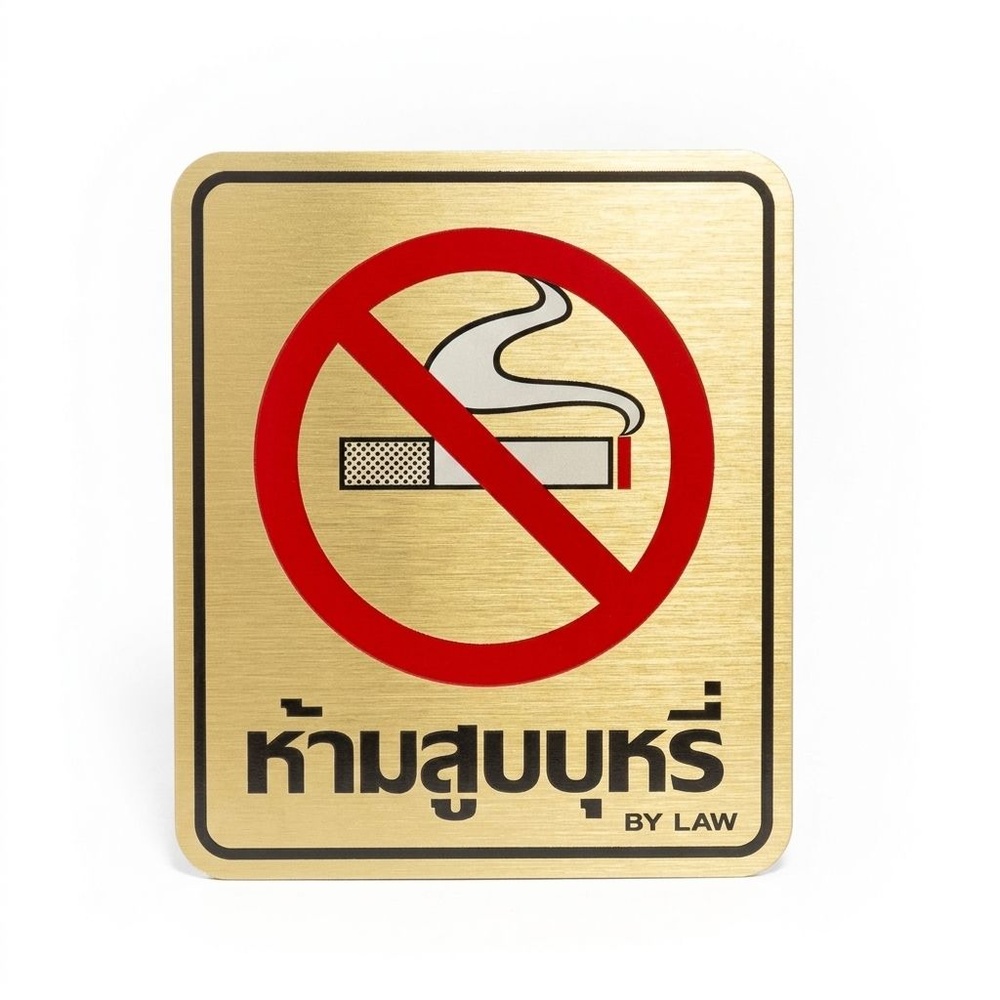 ป้ายอลูฯ SGB9101-40(ห้ามสูบบุหรี่ สีทอง 8.5x10 ซม.)