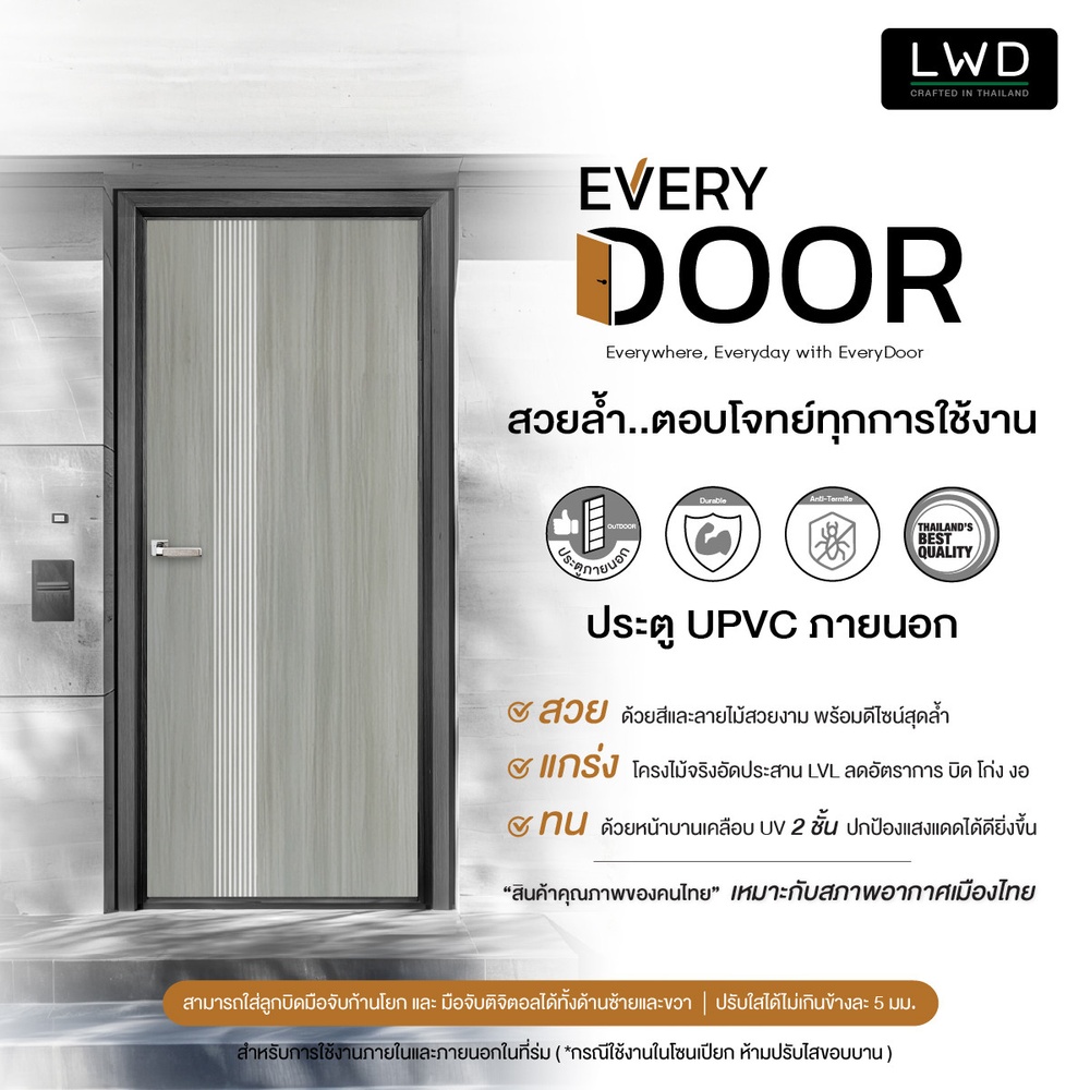 LWD ประตู UPVC ภายนอก EveryDoor รุ่น Pro สี Light Grey ลาย 1 ขนาด 3.5x80x200 ซม.