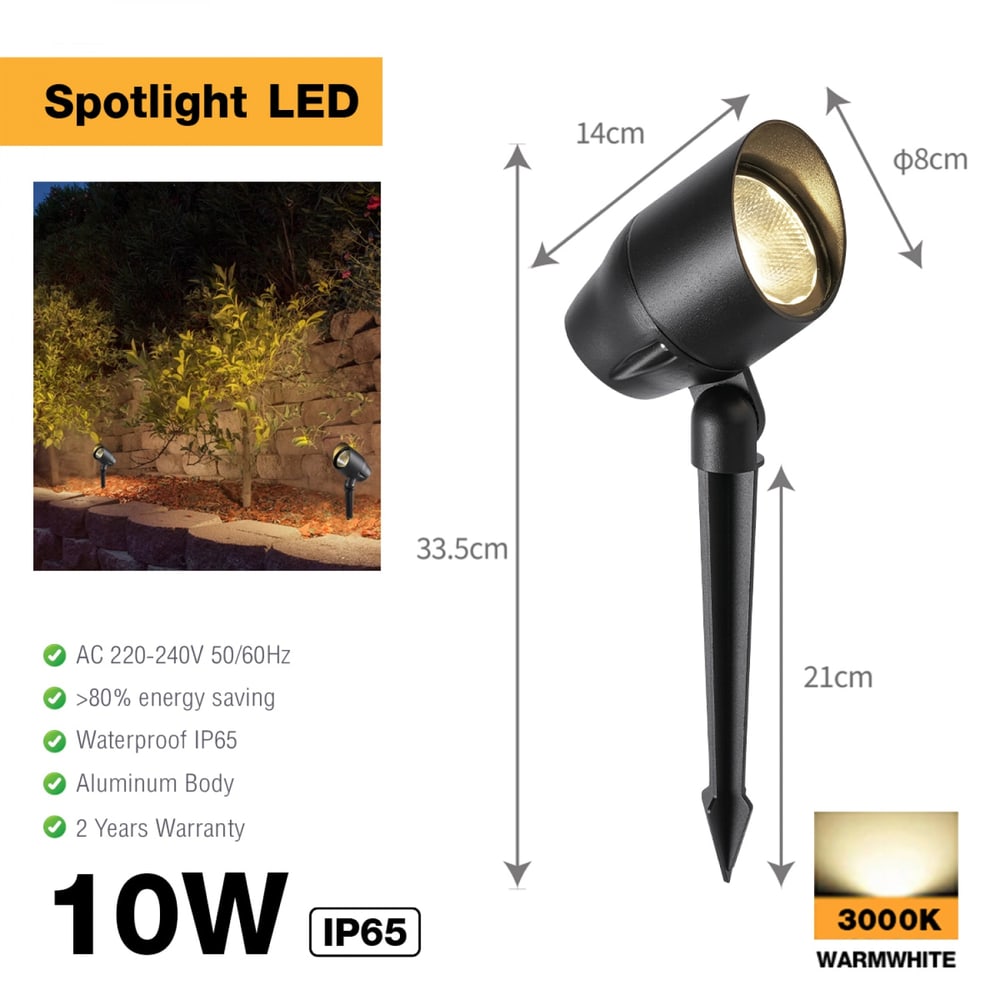 EILON โคมไฟปักดิน 10W แสงวอร์ม รุ่นTL-8014/BK สีดำ