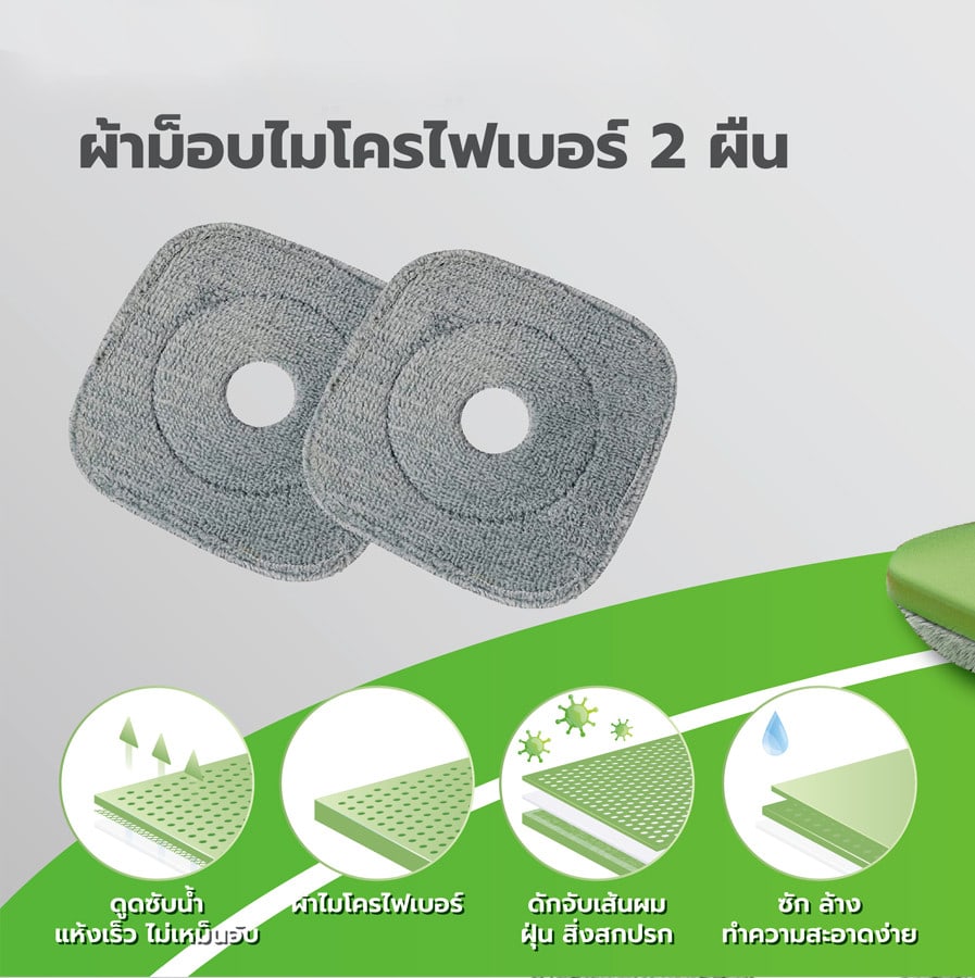 WINK PLUS ชุดม็อบปั่นแบบถังเดี่ยวแยกน้ำรุ่น HDR-M047 ขนาด 32x32x19.5 ซม. สีเทา