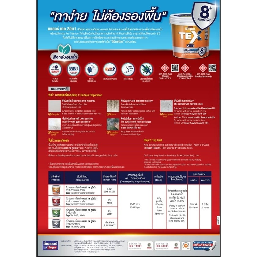 Beger TEX 2in1 ภายนอก กึ่งเงา 1GL เบส A