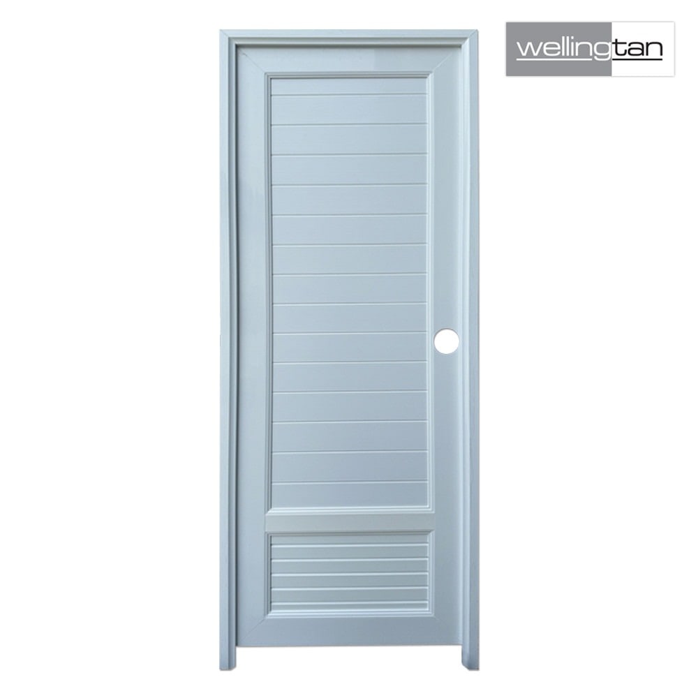 WELLINGTAN ประตูUPVC พร้อมวงกบและบานพับ รุ่นWK-UPL08-10 ขนาด 70x200ซม. สีขาว (เจาะลูกบิด)