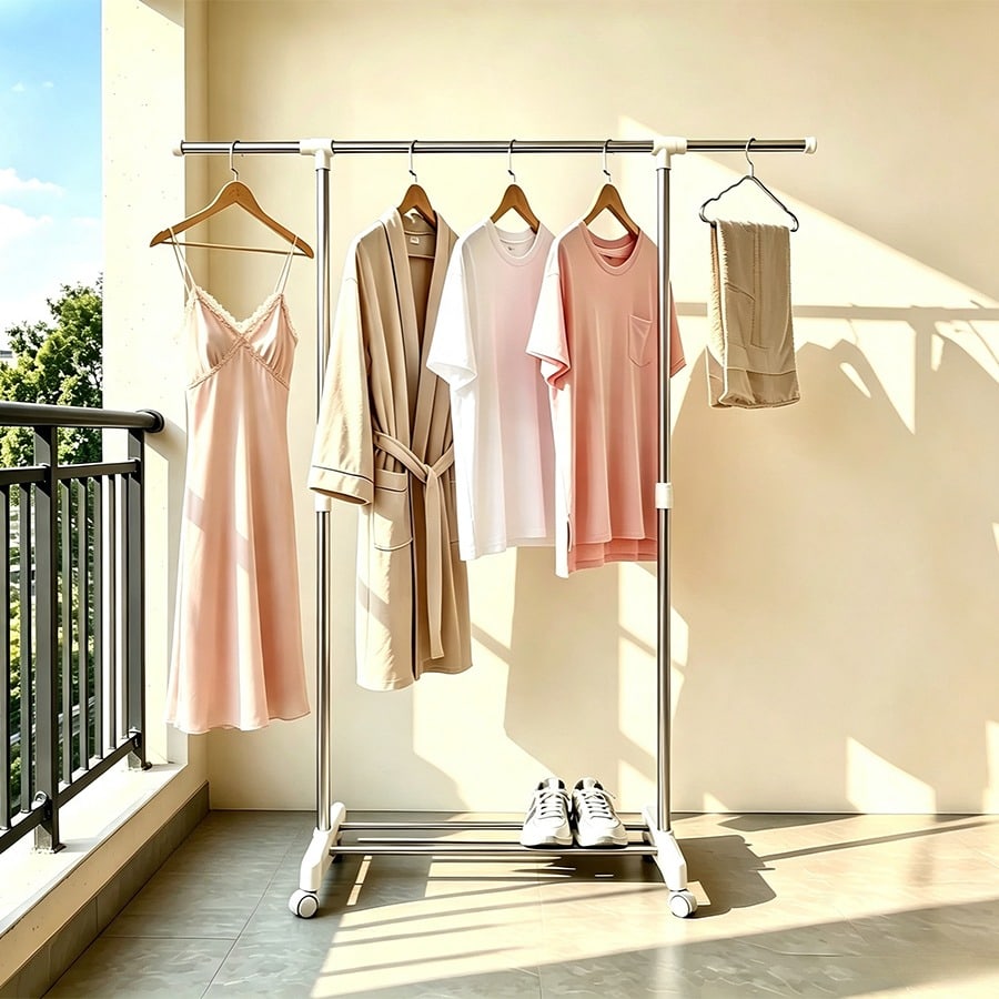SAKU ราวแขวนผ้าสเตนเลส ราวเดี่ยว ปรับระดับได้ รุ่น GBH6021 ขนาด 43x90-160x90-160 ซม. สีขาว