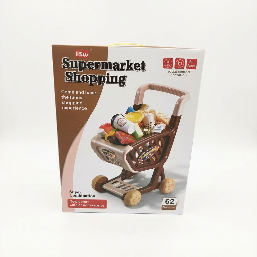 TOYS ของเล่นรถเข็นซุปเปอร์มาร์เก็ตขนมหวาน #K-214 ขนาด 23.5x31x40.2 ซม.(62ชิ้น) สีน้ำตาล