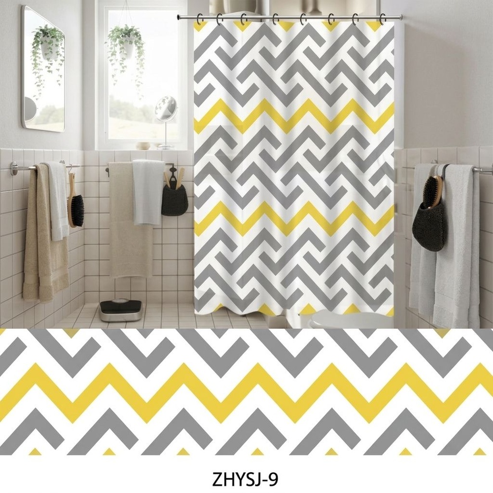 Primo ผ้าม่านห้องน้ำ PEVA ลายกราฟฟิก รุ่น DF028 ขนาด 180x180 ซม. สีเหลือง