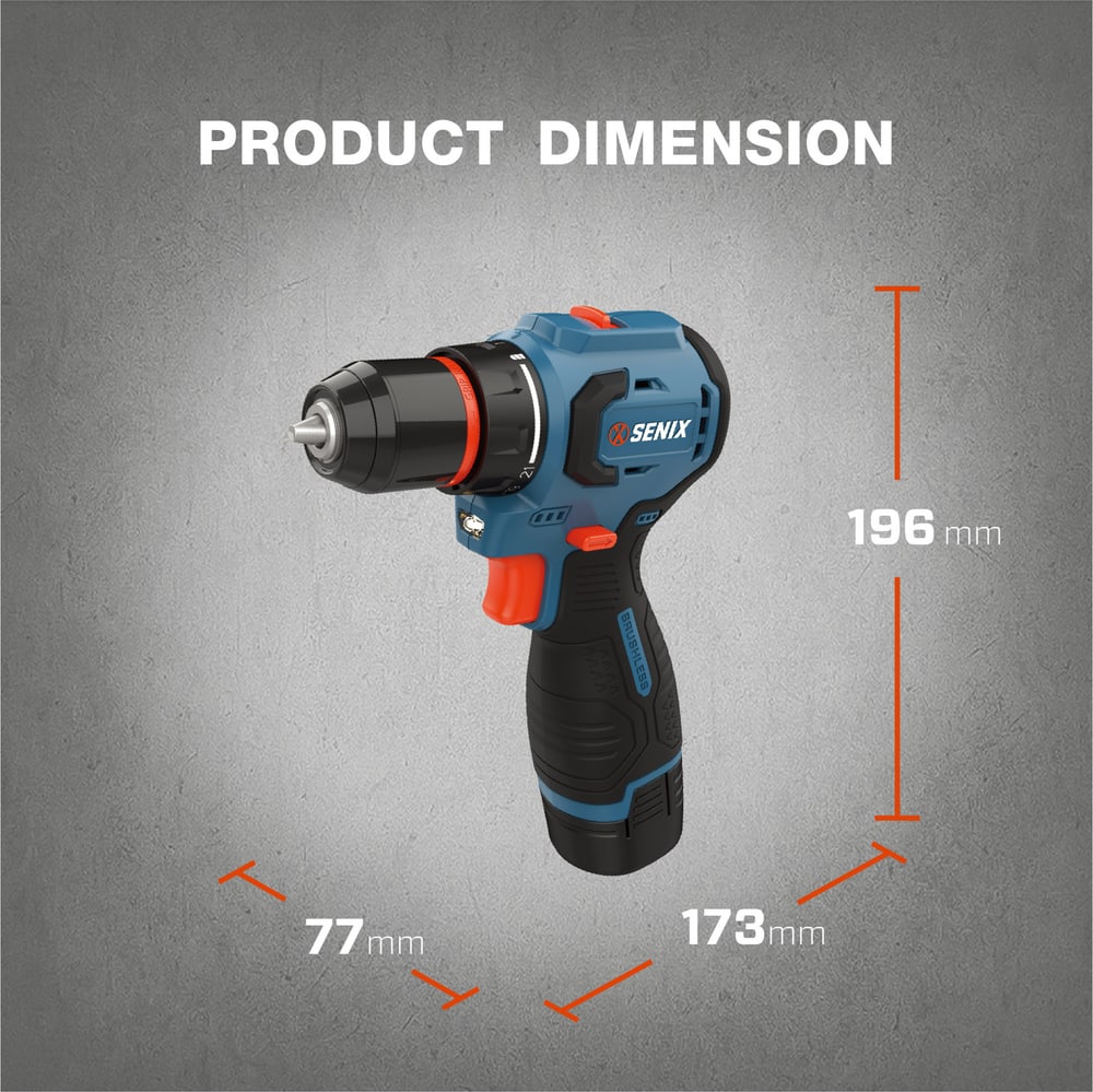 SENIX สว่านไร้สาย Brushless 10 มม. 16.8V(Max) (พร้อมแบตเตอรี่ 2.0Ah 2 ก้อน) รุ่น PDDS4-M-EU สีน้ำเงิน - ดำ