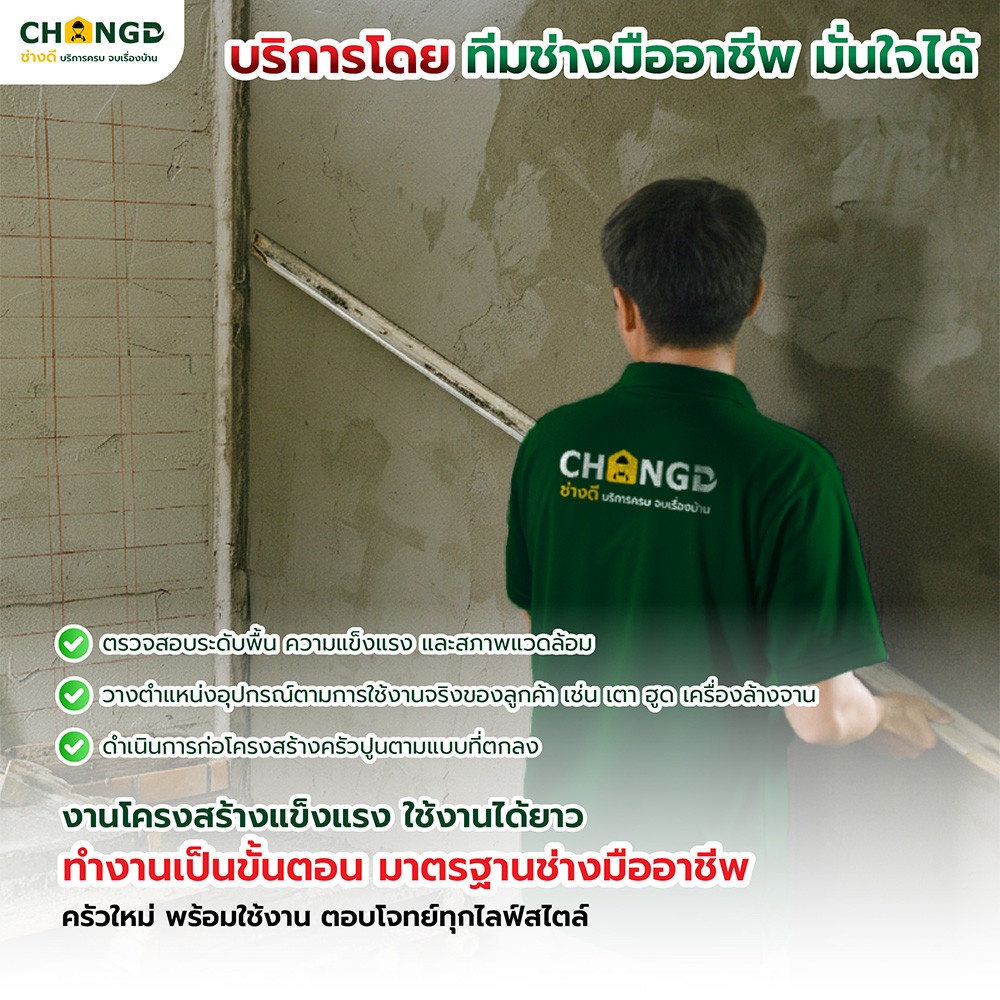 ค่าบริการก่อครัวปูน - ไม่รวมหน้าบาน (รวมปูน+ค่าแรง) บาท/เมตร