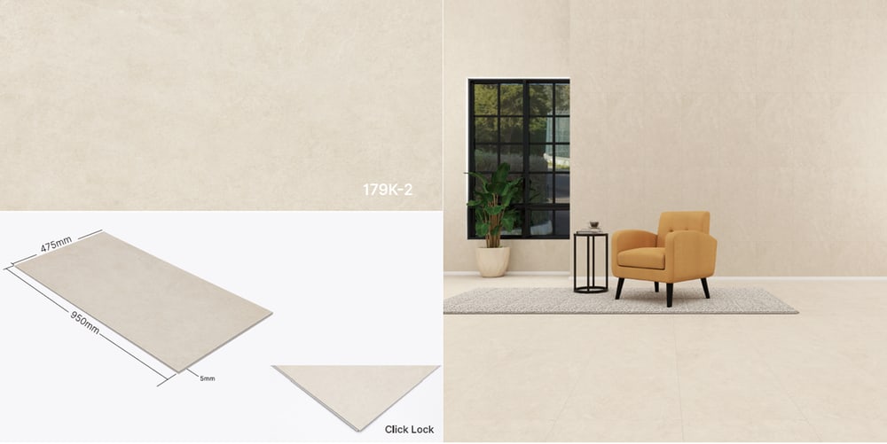 แผ่นปูผนัง SPC Click lock Wall Panel 950x475x4มม รุ่น 179K-2 Beige loft (2.7075ตรม./6แผ่น) TAPIO (Pearl)