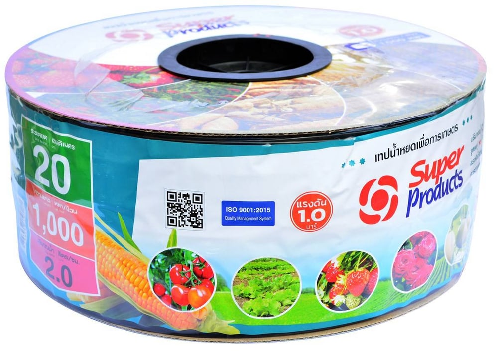 Super Products เทปน้ำหยด 20 ซม. 1,000 หลา 16 มม. 2 ลิตร/ชม. 2รู 0.15 มม.
