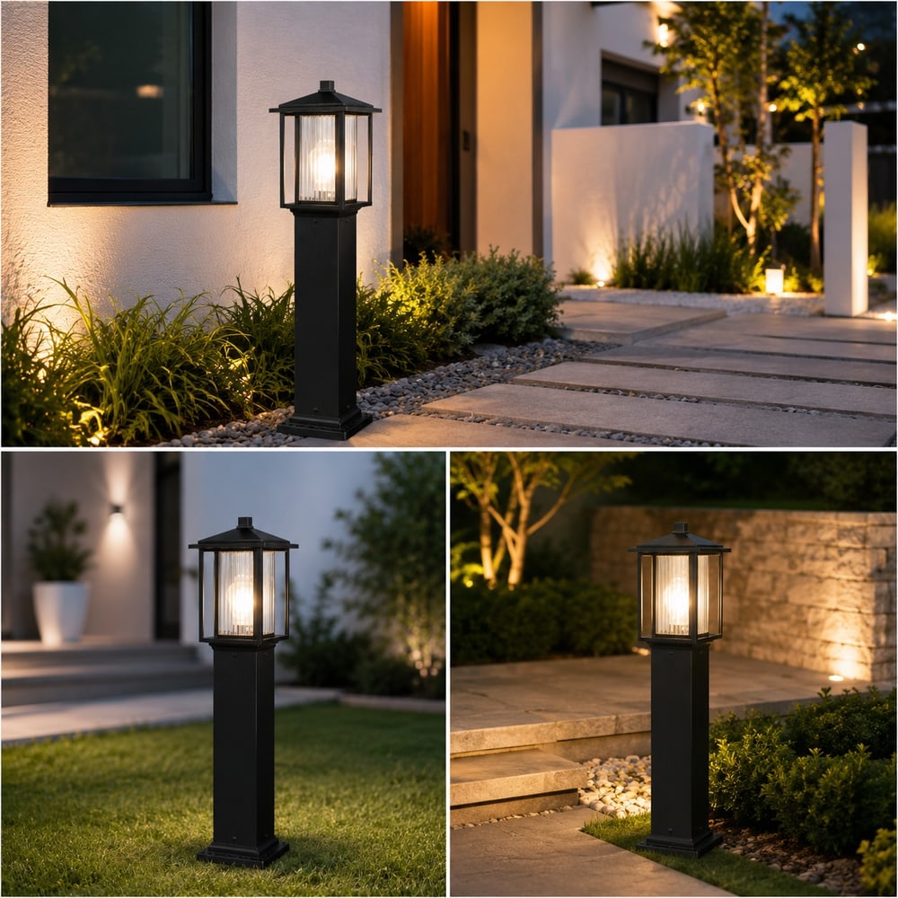 EILON โคมไฟสนาม ทรงสี่เหลี่ยม ขั้ว E27 สูง 72 Cm. รุ่น Nabee MV213-PS สีดำ
