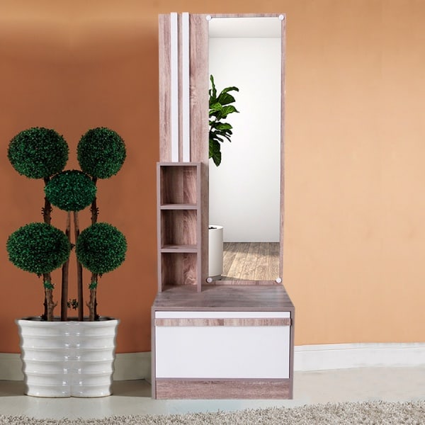 DELICATO โต้ะเครื่องแป้ง(แบบยืน) รุ่น อปาเช่ ขนาด 60x44x170 ซม.สีทูโทน น้ำตาลอ่อน/ขาว