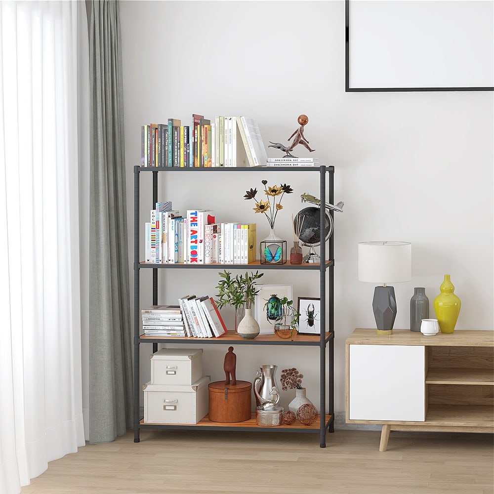 HAWDD ชั้นวางของโล่งพื้นไม้ 4 ชั้น รุ่น Modra ขนาด 35x90x150ซม. สีเทา