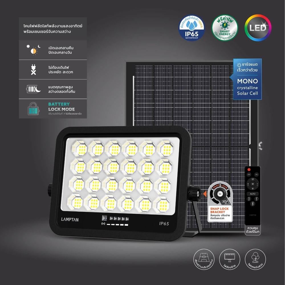 LAMPTAN โคมไฟฟลัดไลท์โซลาร์ LED 700W รุ่นไฟกัส แสงเดย์ไลท์