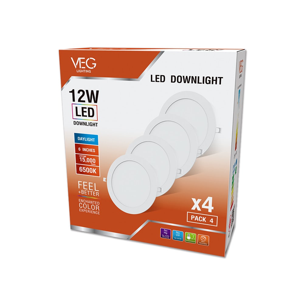 V.E.G.lighting ดาวน์ไลท์ LED แบบฝังหน้ากลม 6 นิ้ว 12W รุ่นTP-CDW-12DL-4V แสงเดย์ไลท์ (แพ็ก 4 ชิ้น)