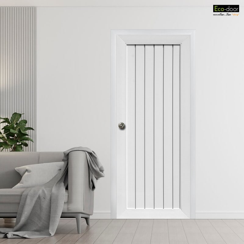 ECO-DOOR ประตู UPVC โปรไฟล์ รุ่น TLW 1 ภายนอกและภายใน ขนาด 80x200 ซม. สีขาว (เจาะลูกบิด)
