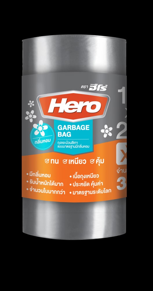 Hero ถุงขยะแบบม้วน ขนาด 18"x20" (30ใบ/ม้วน) มีกลิ่นหอม