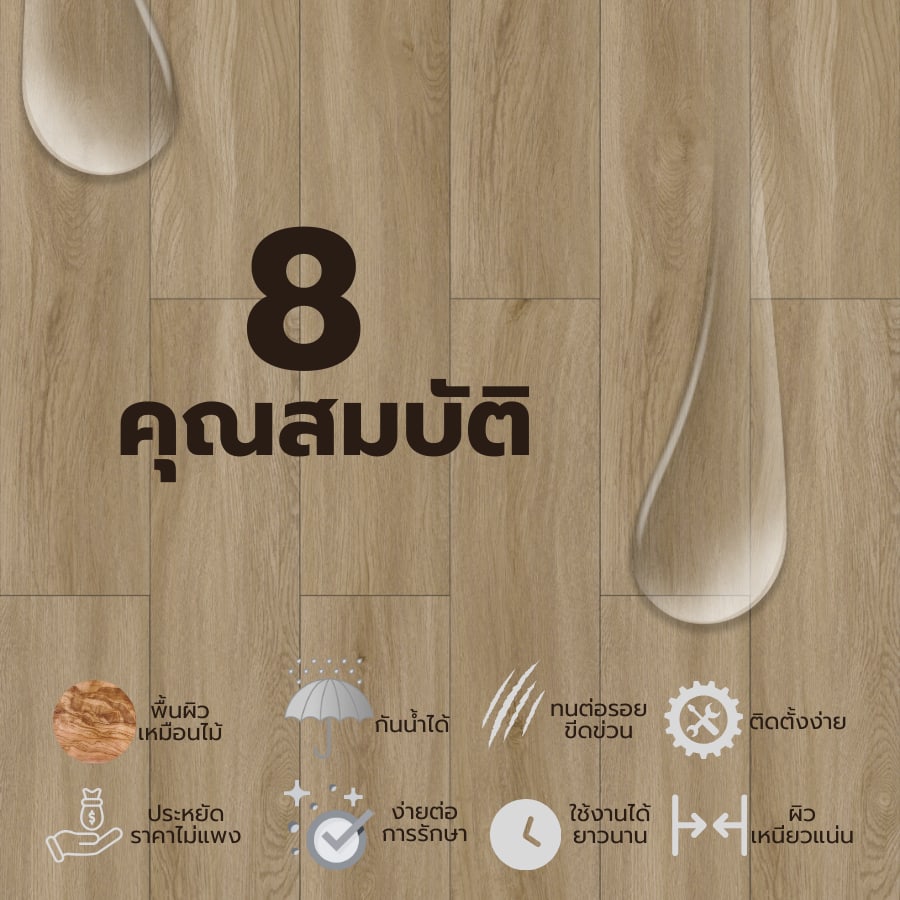 กระเบื้องยาง SPC Click lock 184x1220x4+1mm IXPE มม (มีโฟมในตัว) รุ่น 6588 (2.694ตรม./12แผ่น) TAPIO สีไม้สักอ่อน