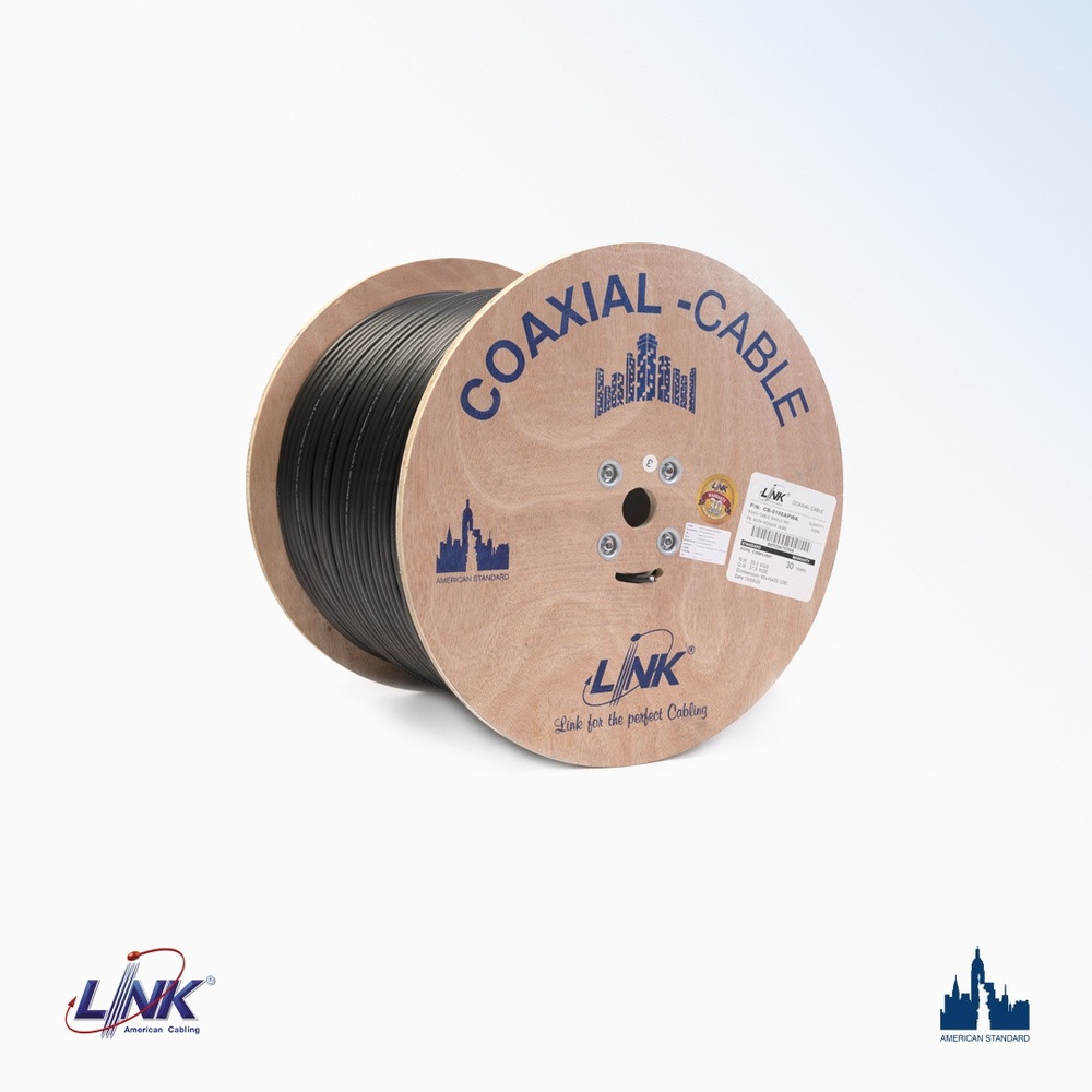 LINK สายเคเบิ้ล CCTV RG6 มีสายไฟ (500 M./Box) รุ่น CB-0106APWA สีดำ