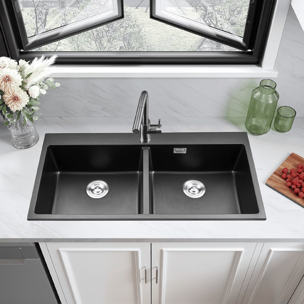 KOCH KITCHEN อ่างล้างจานแกรนิต 2 หลุมไม่มีที่พัก ขนาด 100X50X22 ซม. TANAR สีดำ
