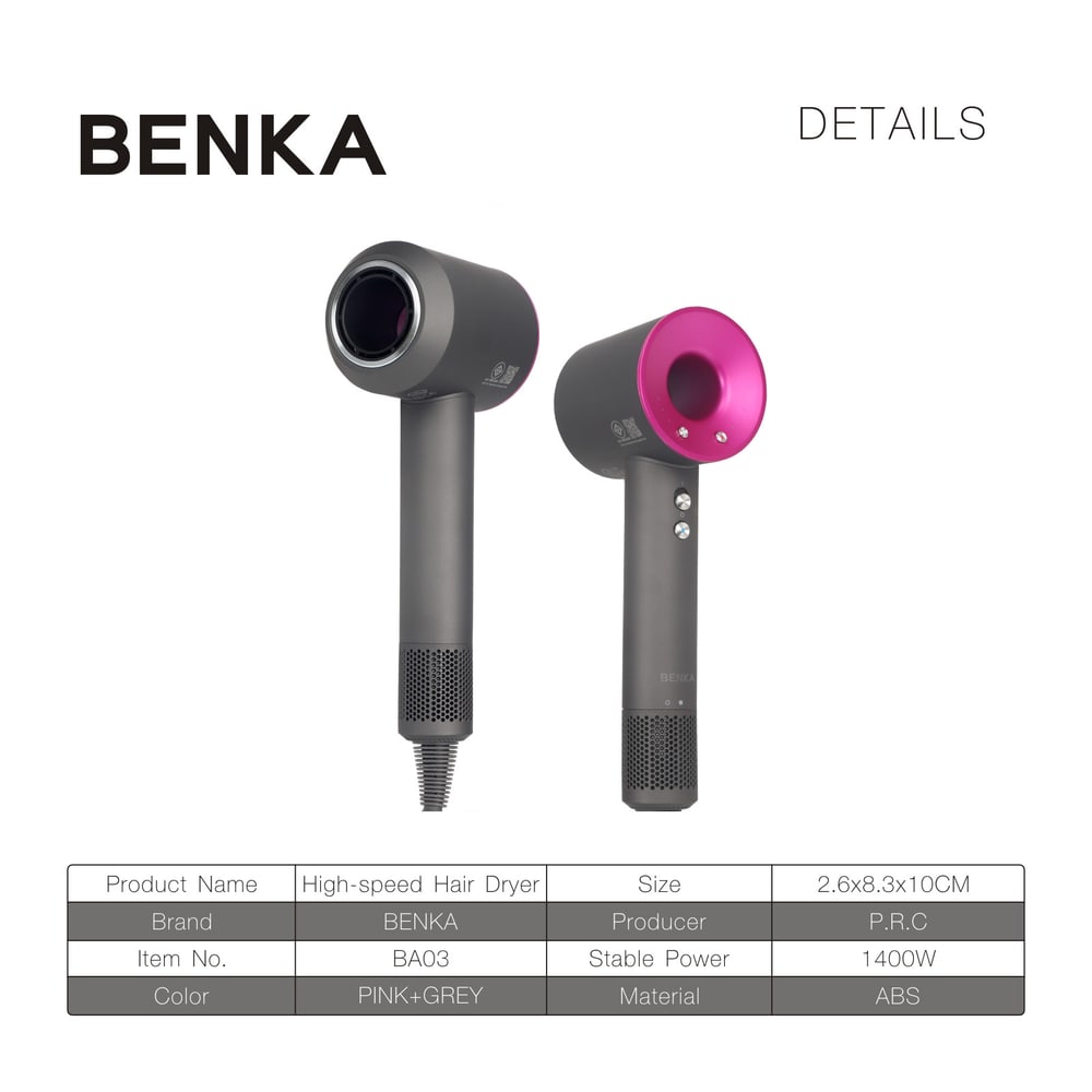 BENKA ไดร์เป่าผม 1400W รุ่น BA03 สีชมพู-เทา