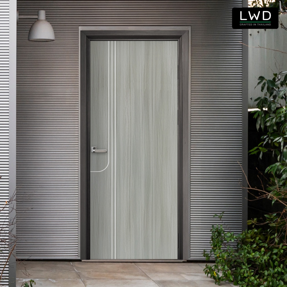 ประตูยูพีวีซีภายนอก EveryDoor รุ่น Pro สี Light Grey ลาย 2 ขนาด 80x200 ซม.